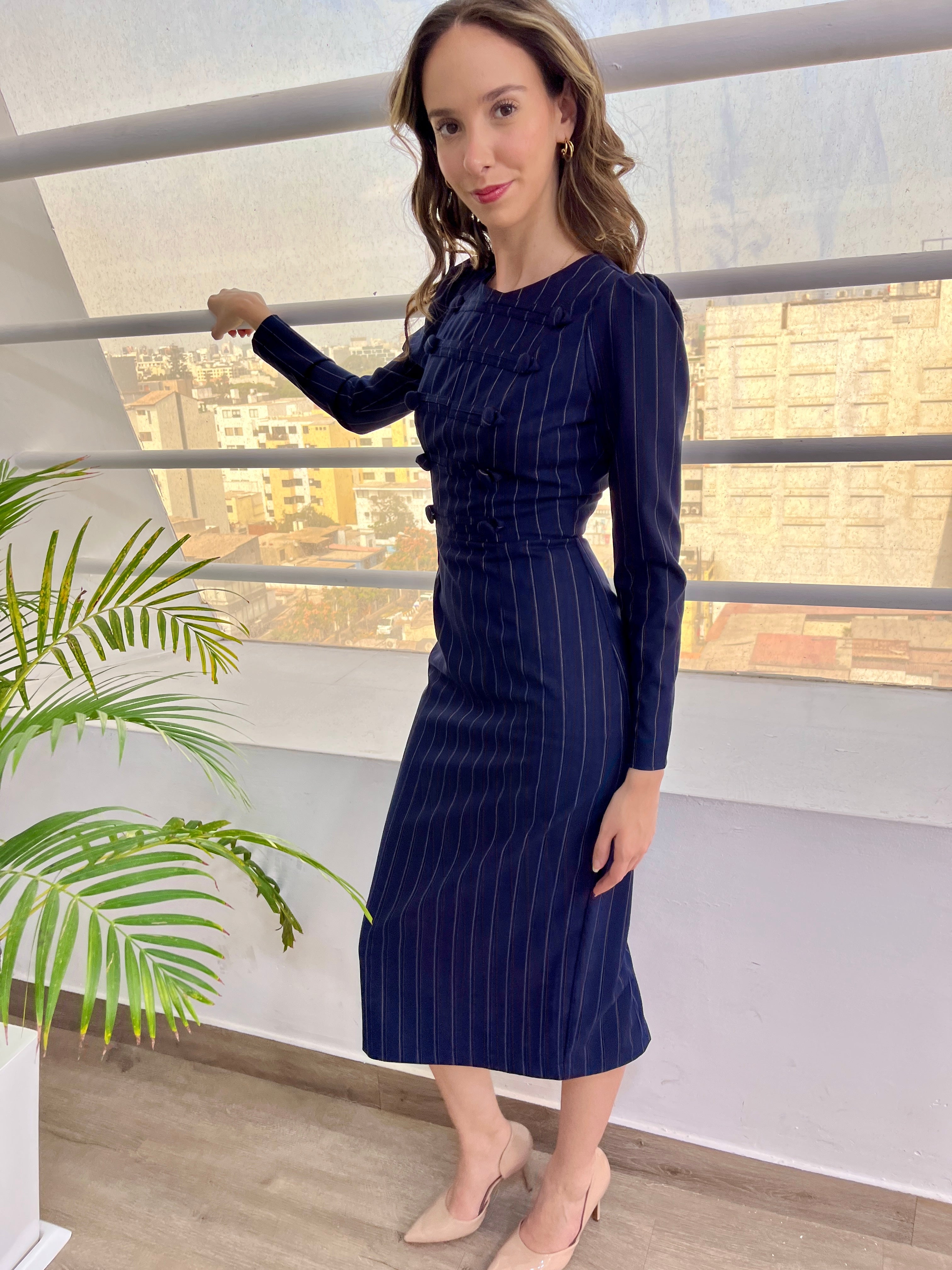 Azul Almirante — Vestido Midi Estructurado